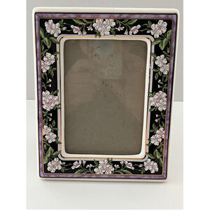 Vintage Traditions Porcelain 3.5x5 Picture Photo Frame Pink Floral Green Leaf